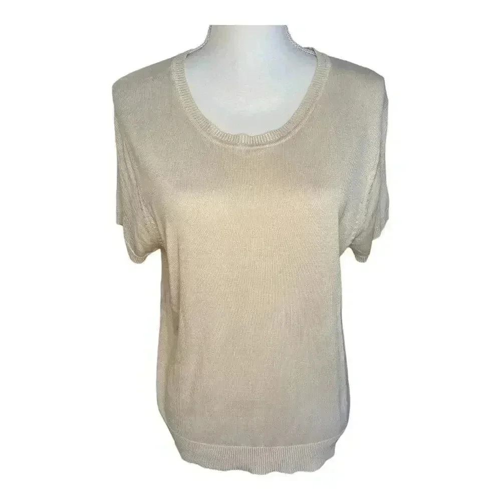 Liz Claiborne Women’s Petite Large Ivory Short‎ Sleeved Sweater
